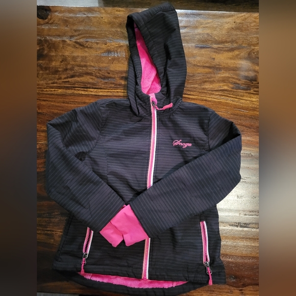 SNOZU HOODED COAT/ JACKET GIRL'S SZ XS 5/6 BLK/PINK EXCELLENT CONDITION - Picture 1 of 4